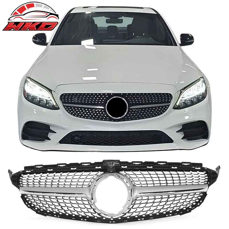 Wholesale 19-21 Benz W205 C300 C43 AMG Diamond Front Upper Grille Unpainted & Chrome