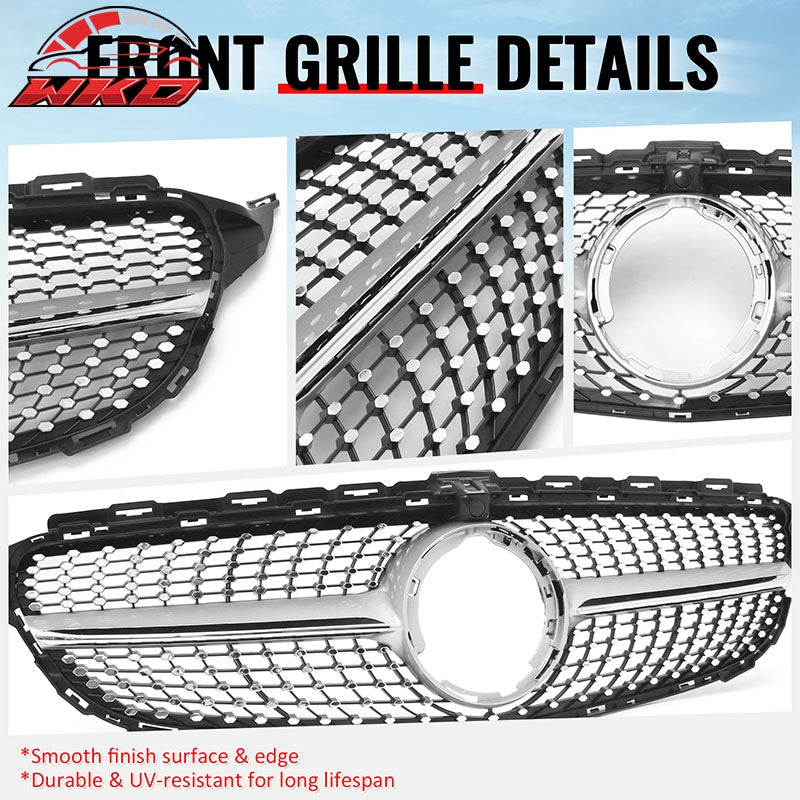 Fits 19-21 Benz W205 C300 C43 AMG Diamond Front Upper Grille Unpainted & Chrome