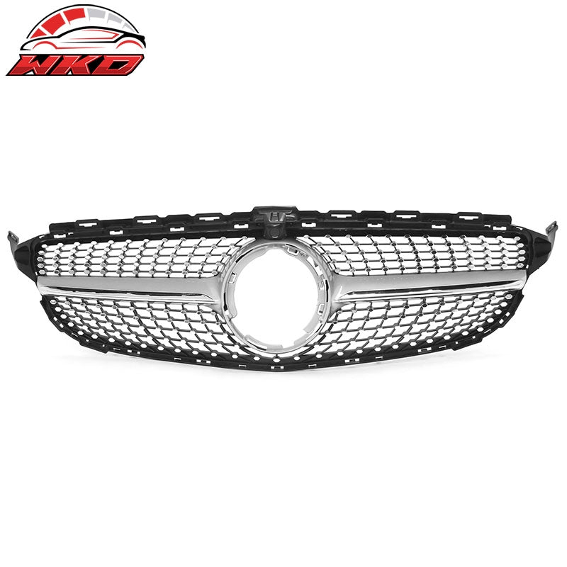 Fits 19-21 Benz W205 C300 C43 AMG Diamond Front Upper Grille Unpainted & Chrome