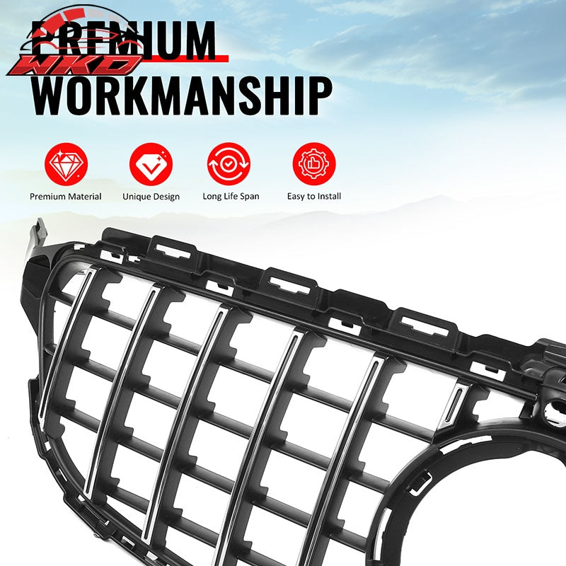 Fits 19-21 Benz W205 C300 C43 AMG GT Style Front Upper Grille Unpainted + Chrome