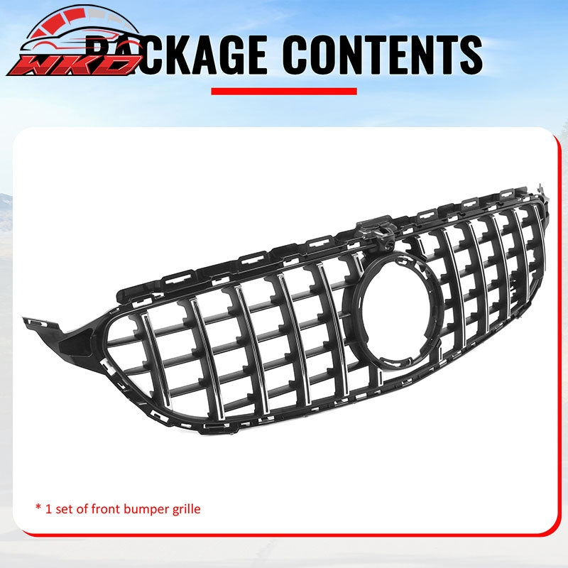 Fits 19-21 Benz W205 C300 C43 AMG GT Style Front Upper Grille Unpainted + Chrome