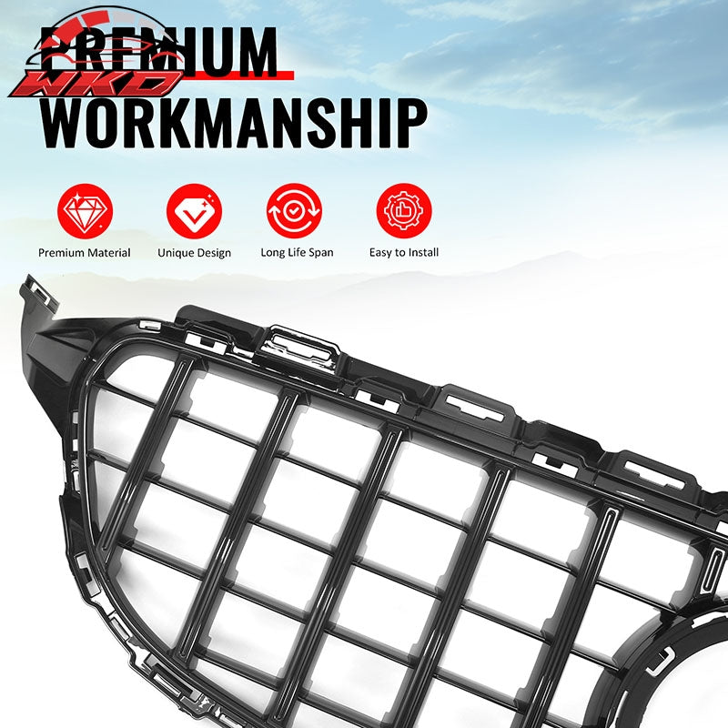 Fits 19-21 Benz W205 C300 C43 AMG GT Style Front Upper Grille Gloss Black ABS