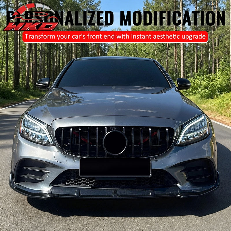 Fits 19-21 Benz W205 C300 C43 AMG GT Style Front Upper Grille Gloss Black ABS