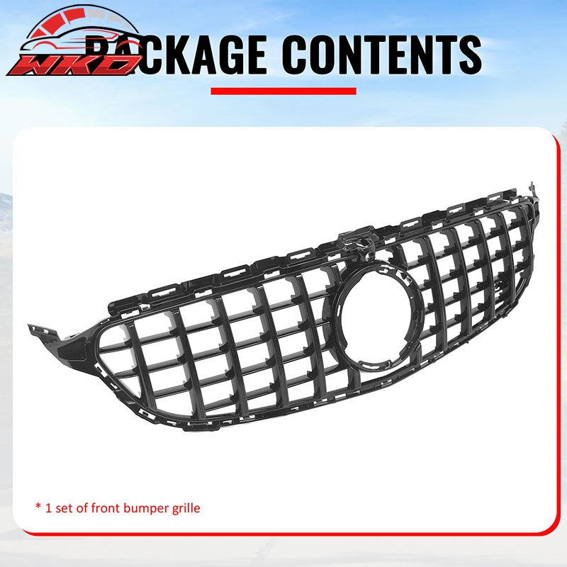 Fits 19-21 Benz W205 C300 C43 AMG GT Style Front Upper Grille Gloss Black ABS