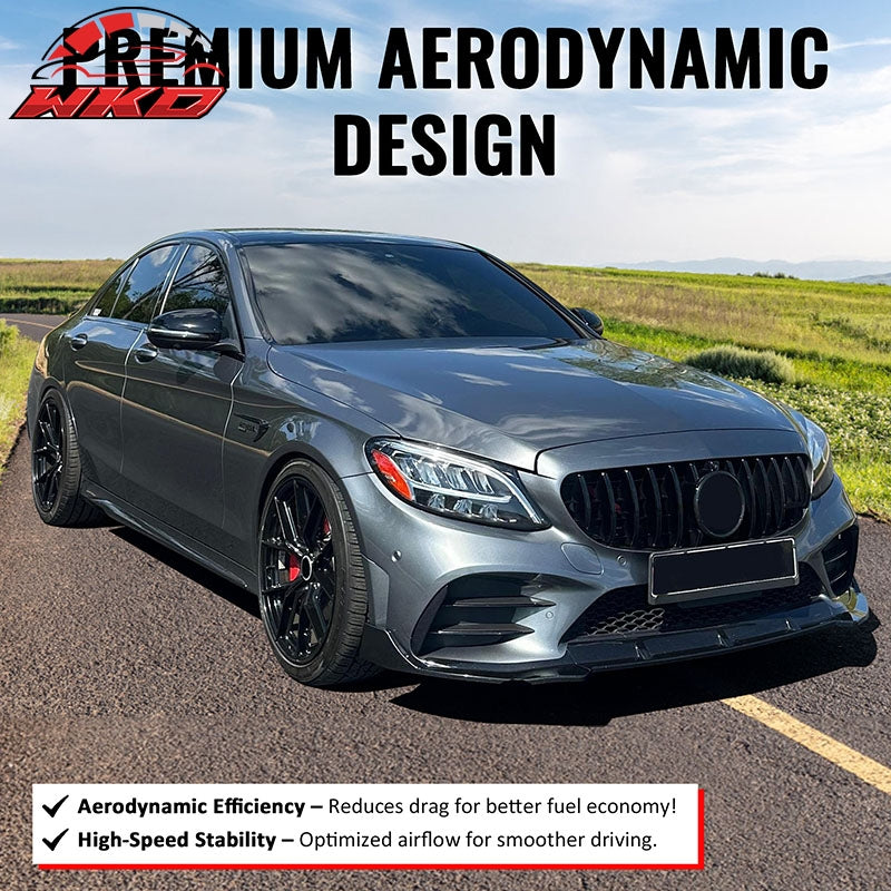 Fits 19-21 Benz W205 C300 C43 AMG GT Style Front Upper Grille Gloss Black ABS