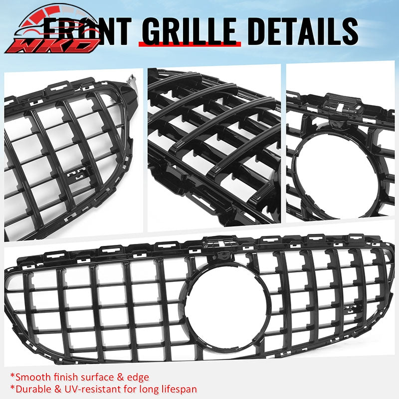Fits 15-18 Benz W205 C350e C450 AMG GT Style Front Upper Grille Gloss Black ABS