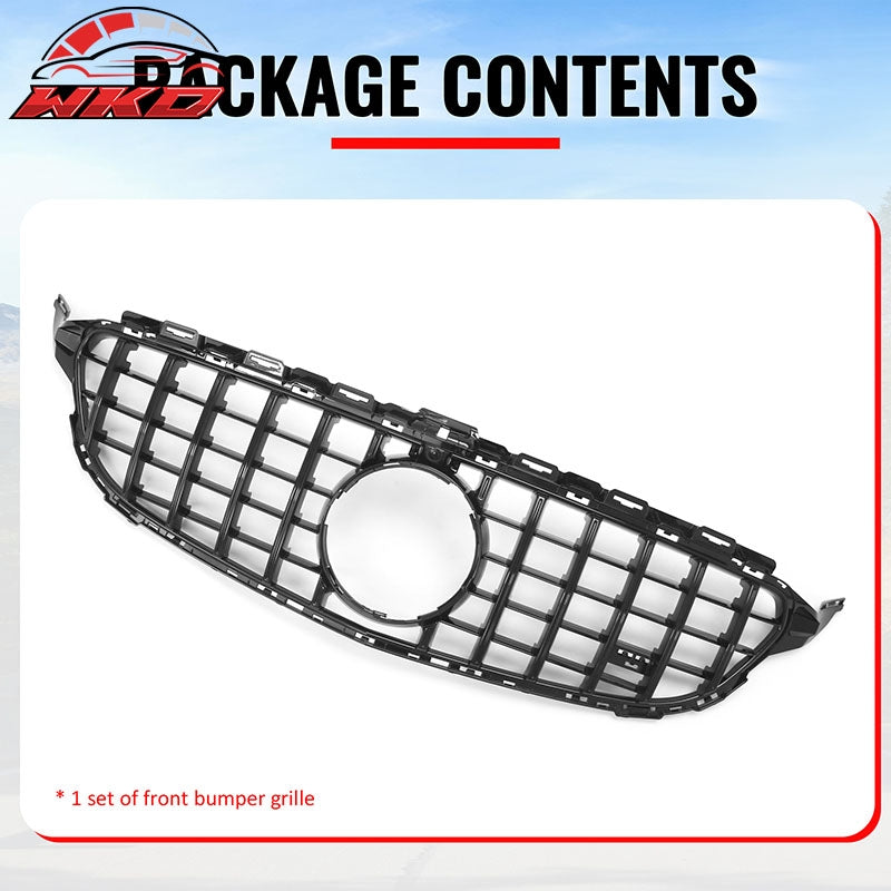 Fits 15-18 Benz W205 C350e C450 AMG GT Style Front Upper Grille Gloss Black ABS
