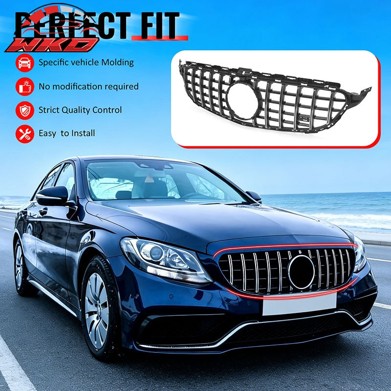 Fits 15-18 Benz W205 C350e C450 AMG GT Style Upper Grille Unpainted & Chrome ABS