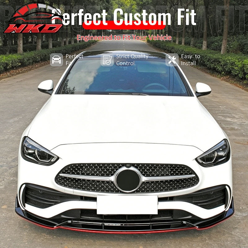 Fits 22-26 Benz W206 C-Class C200 C300 4DR BR Style Front Bumper Lip Gloss Black