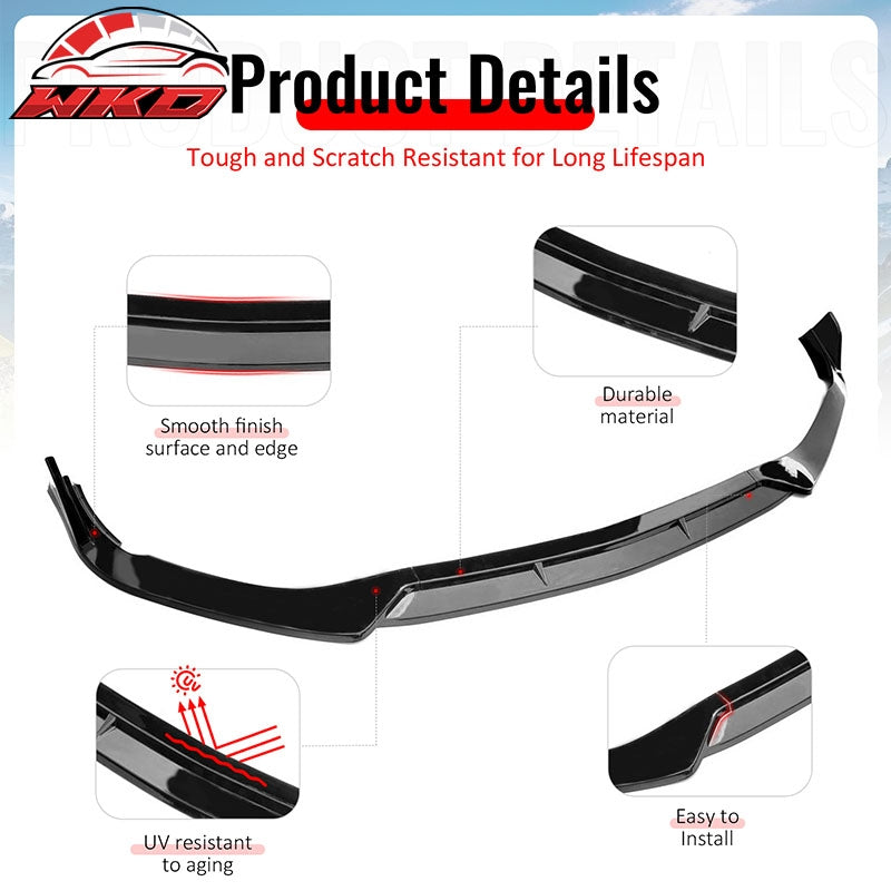 Fits 22-26 Benz W206 C-Class C200 C300 4DR BR Style Front Bumper Lip Gloss Black