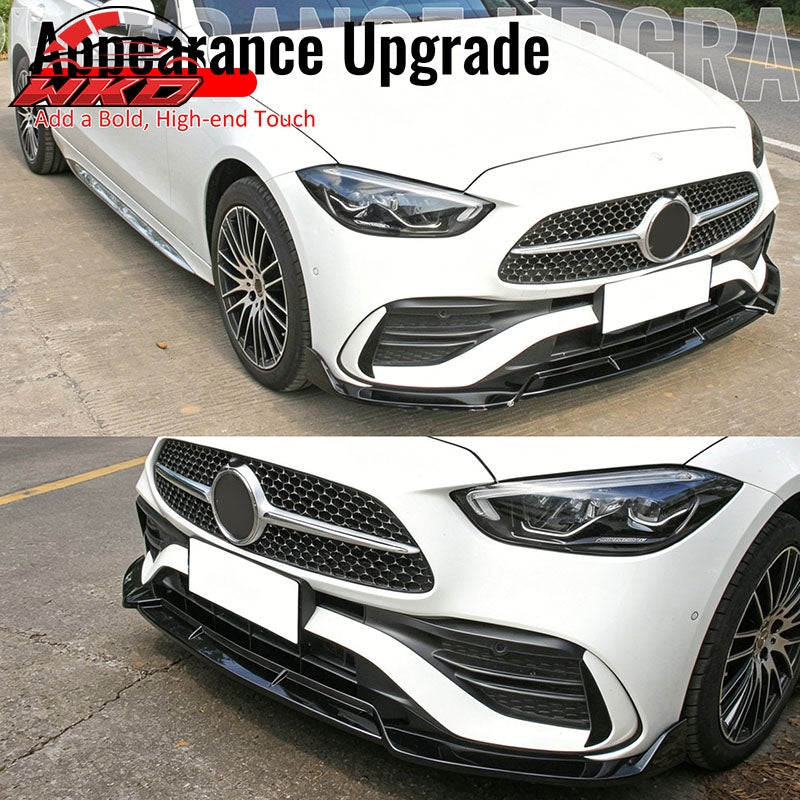 Fits 22-26 Benz W206 C-Class C200 C300 4DR BR Style Front Bumper Lip Gloss Black