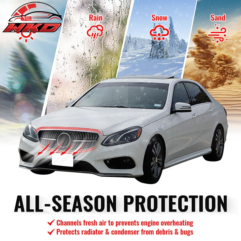 Fits 14-16 Benz W212 E350 E400 E550 Diamond Upper Grille Gloss Black Chrome ABS