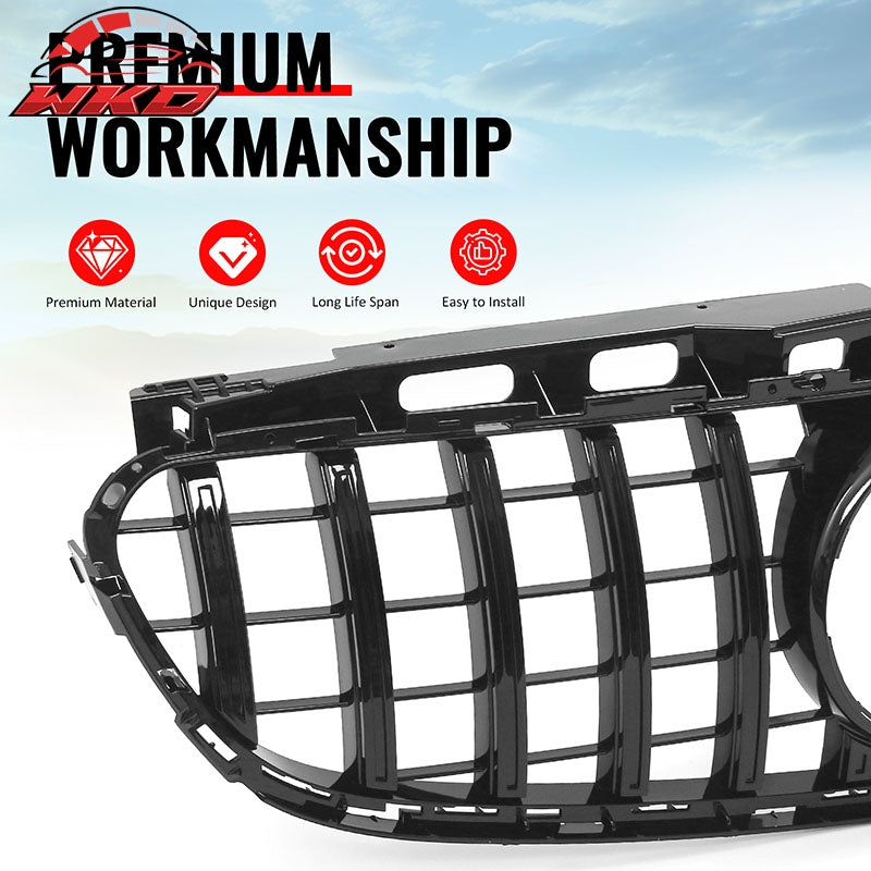 Fits 14-16 Benz W212 E350 E400 E550 GT Style Front Upper Grille Gloss Black ABS