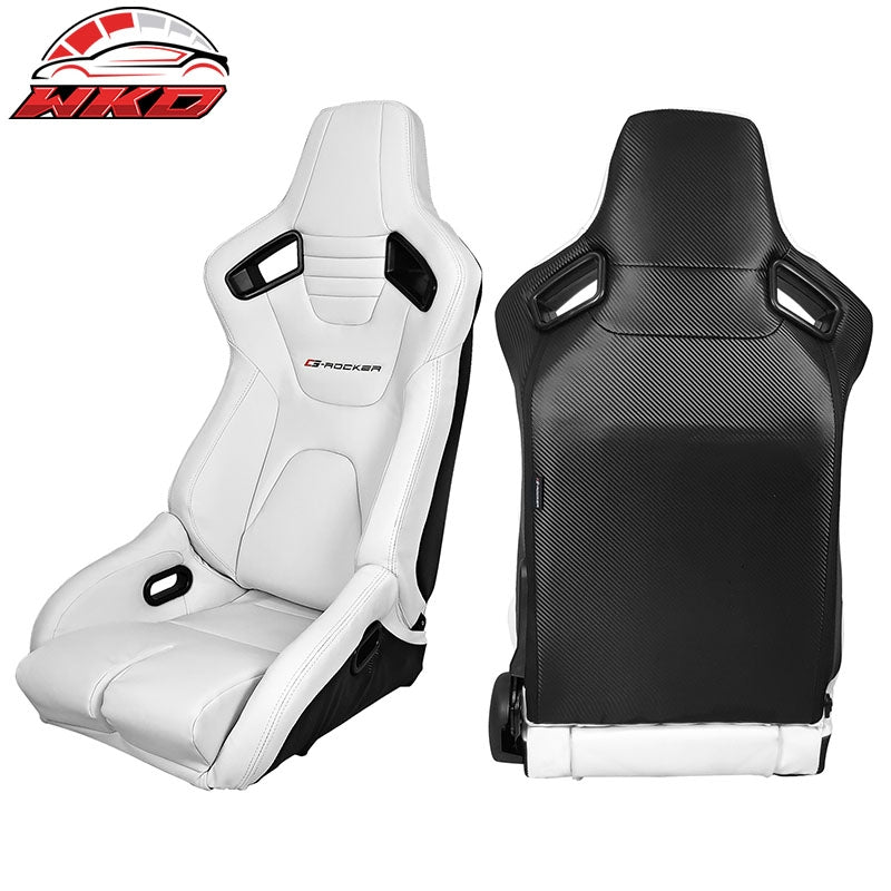 Bucket Racing Seat Universal Pair Reclinable Dual Slider White PU Carbon Leather