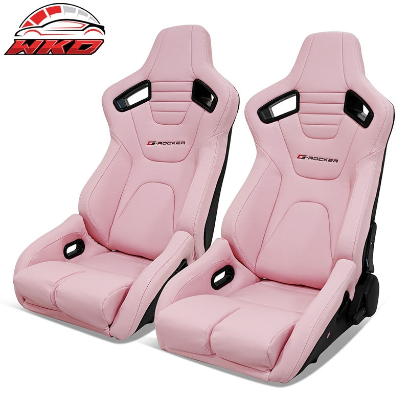 Wholesale Bucket Racing Seats Universal Pair Reclinable Dual Slider Pink PU Carbon Leather