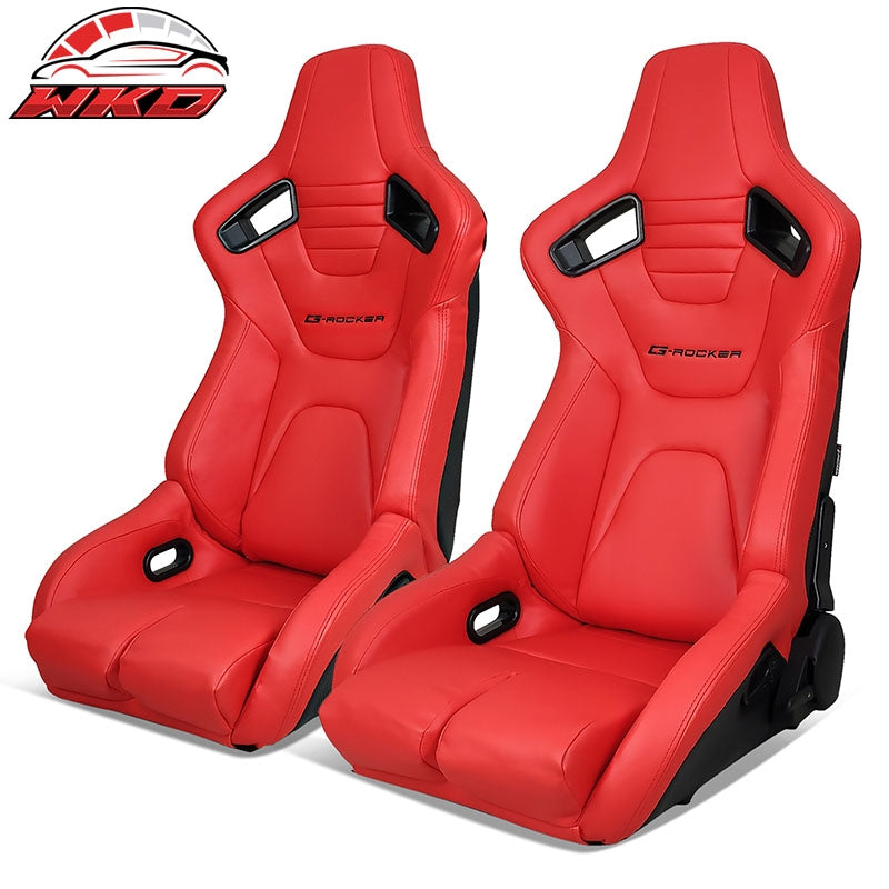 Wholesale Bucket Racing Seats Universal Pair Reclinable Dual Sliders Red PU Carbon Leather