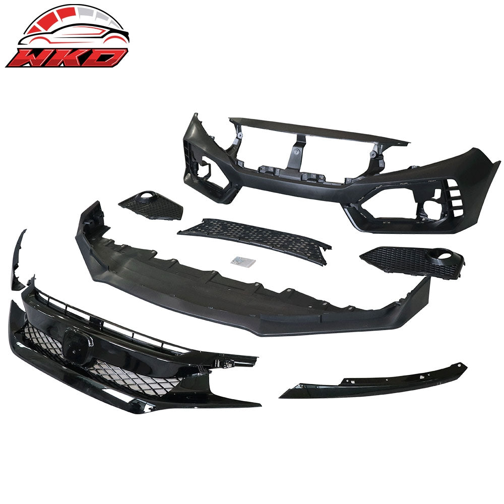 2016-21 Civic Sedan Coupe Type-R Front Bumper + Grille + Lip Gloss Black | Wholesale
