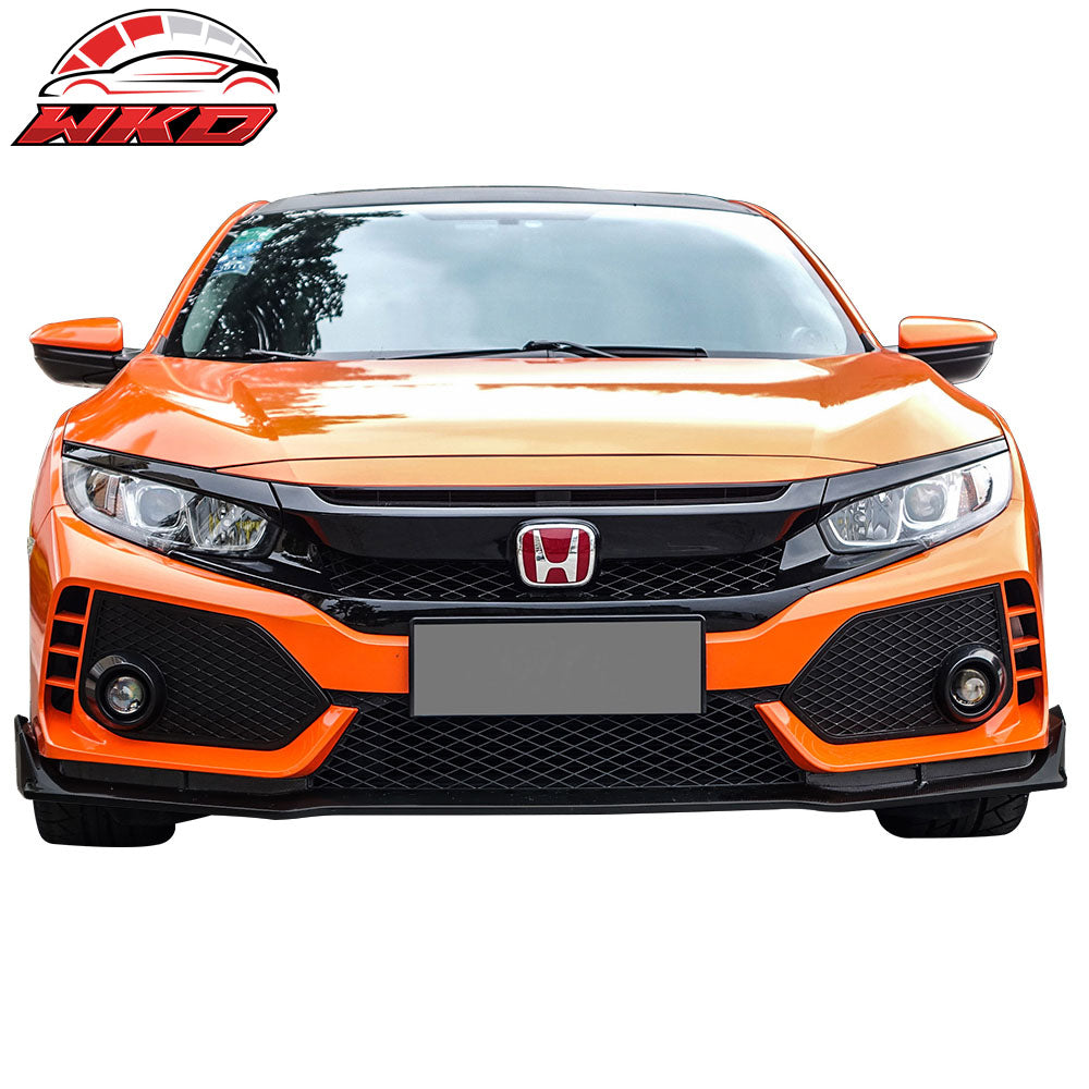Fits 16-21 Civic Sedan Coupe Type-R Front Bumper + Grille + Lip Gloss Black