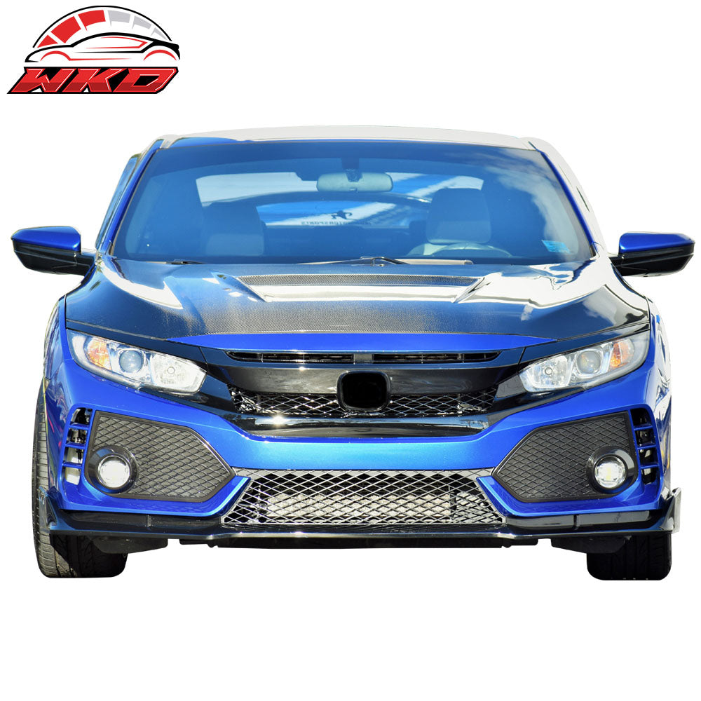 Fits 16-21 Civic Sedan Coupe Type-R Front Bumper + Grille + Lip Gloss Black