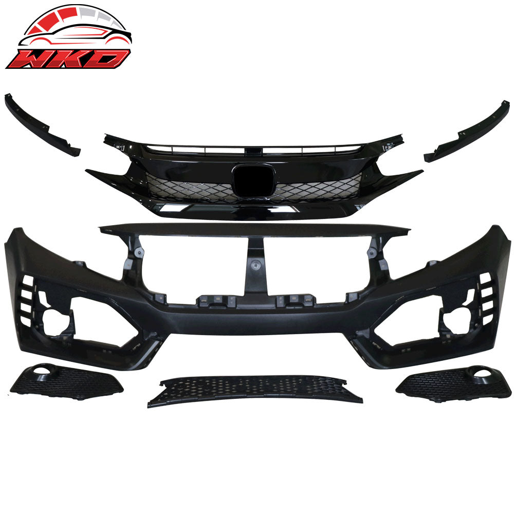 2016-21 Honda Civic Type-R Sedan Coupe Painted Front Bumper & Lip Gloss Black | Wholesale