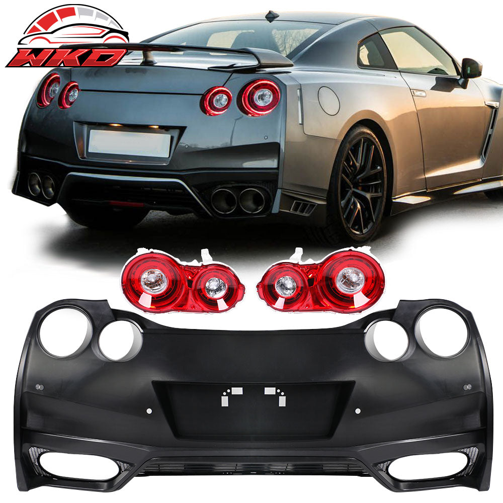Fits 09-24 Nissan GTR R35 OE Factory Style Rear Bumper Cover + Tail Lights 2PC