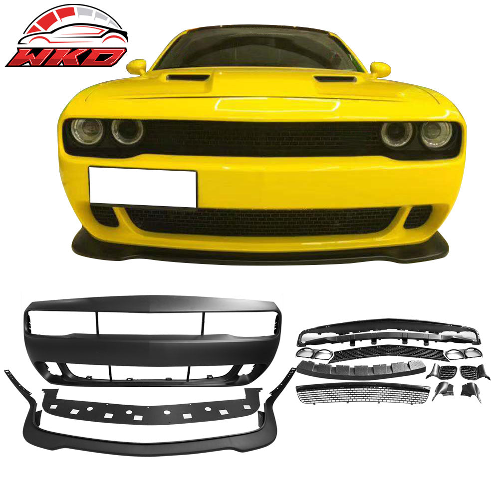 Fit 15-23 Dodge Challenger Hellcat Front Bumper Cover W/Lip + Demon Fender Flare