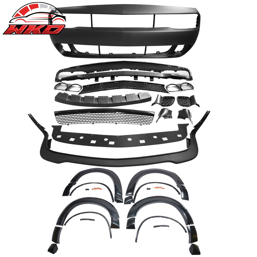 2008-14 Dodge Challenger Front Bumper Cover + SRT Lip + Fender Flares PP | Wholesale