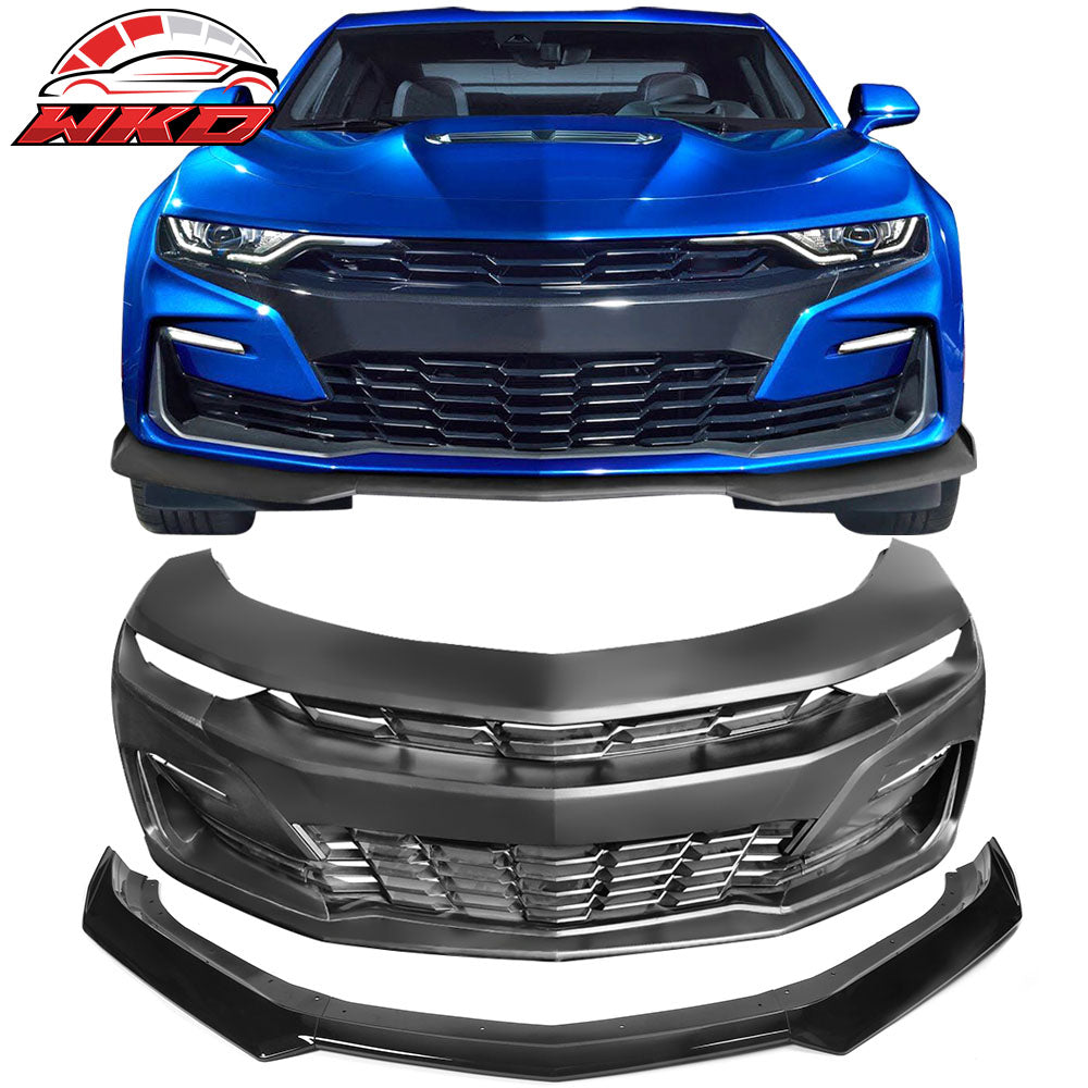 Fits 19-24 Chevy Camaro SS Style PP Front Bumper Cover W/Gloss Black Front Lip