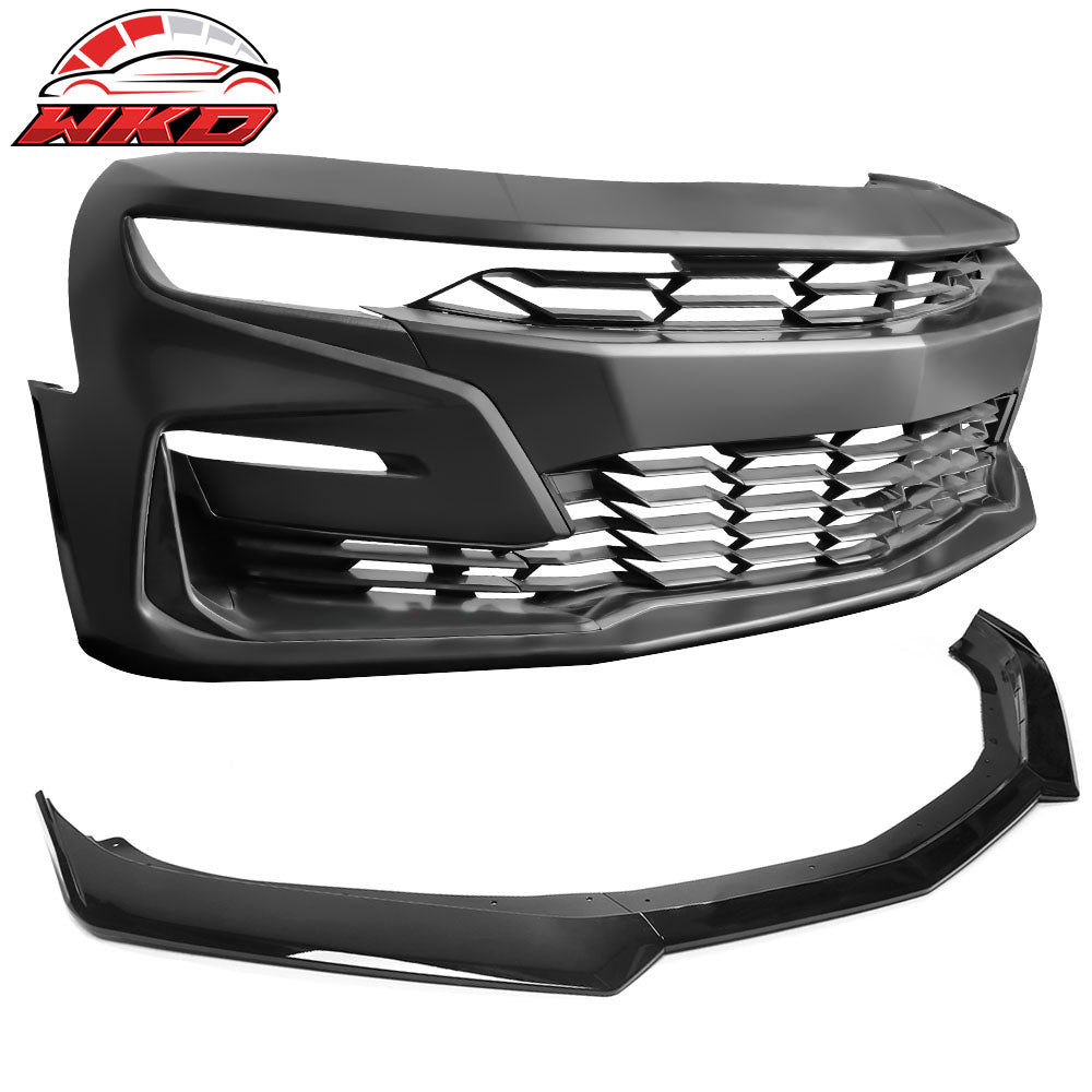 Fits 19-24 Chevy Camaro SS Style PP Front Bumper Cover W/Gloss Black Front Lip