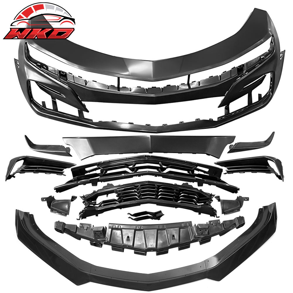 Fits 19-24 Chevy Camaro SS Style PP Front Bumper Cover W/Gloss Black Front Lip