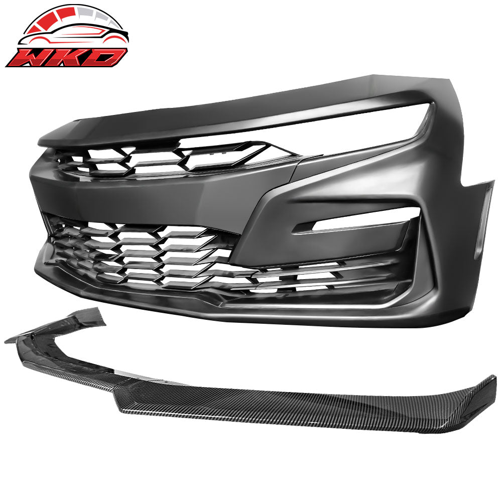 Fits 19-24 Chevrolet Camaro SS Style Front Bumper Cover W/Carbon Fiber Print Lip