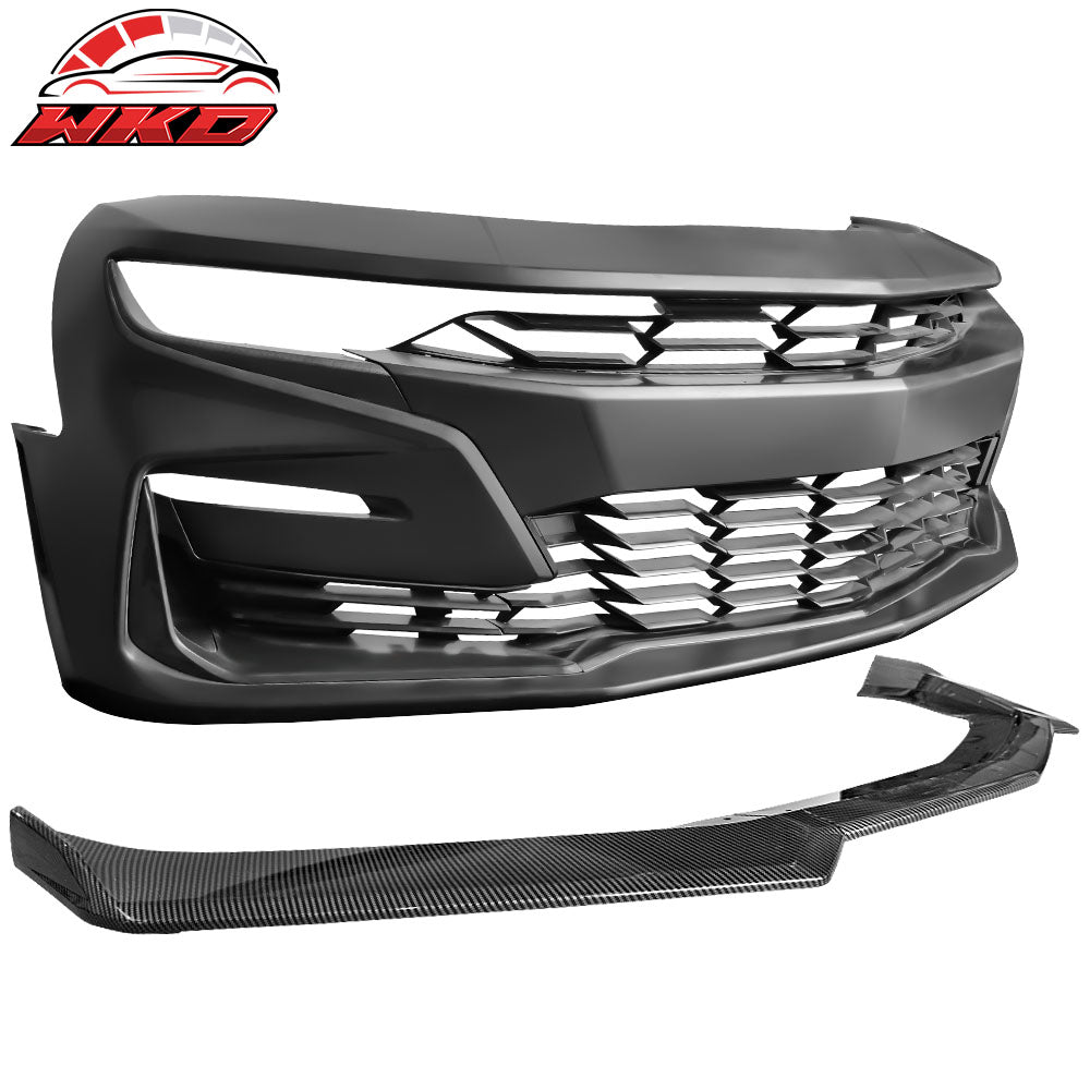 Fits 19-24 Chevrolet Camaro SS Style Front Bumper Cover W/Carbon Fiber Print Lip