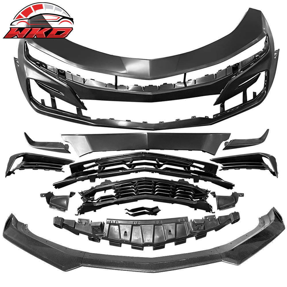 Fits 19-24 Chevrolet Camaro SS Style Front Bumper Cover W/Carbon Fiber Print Lip