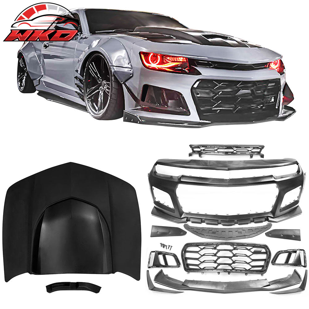 Fits 14-15 Chevy Camaro 1LE Style Front Bumper Conversion + Aluminum Hood Cover