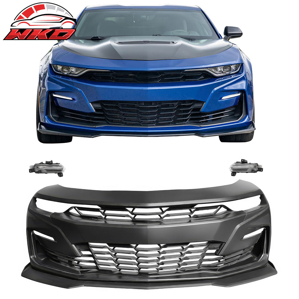 For 19-24 Camaro SS Style PP Front Bumper Cover Conversion DRL + Matte Black Lip