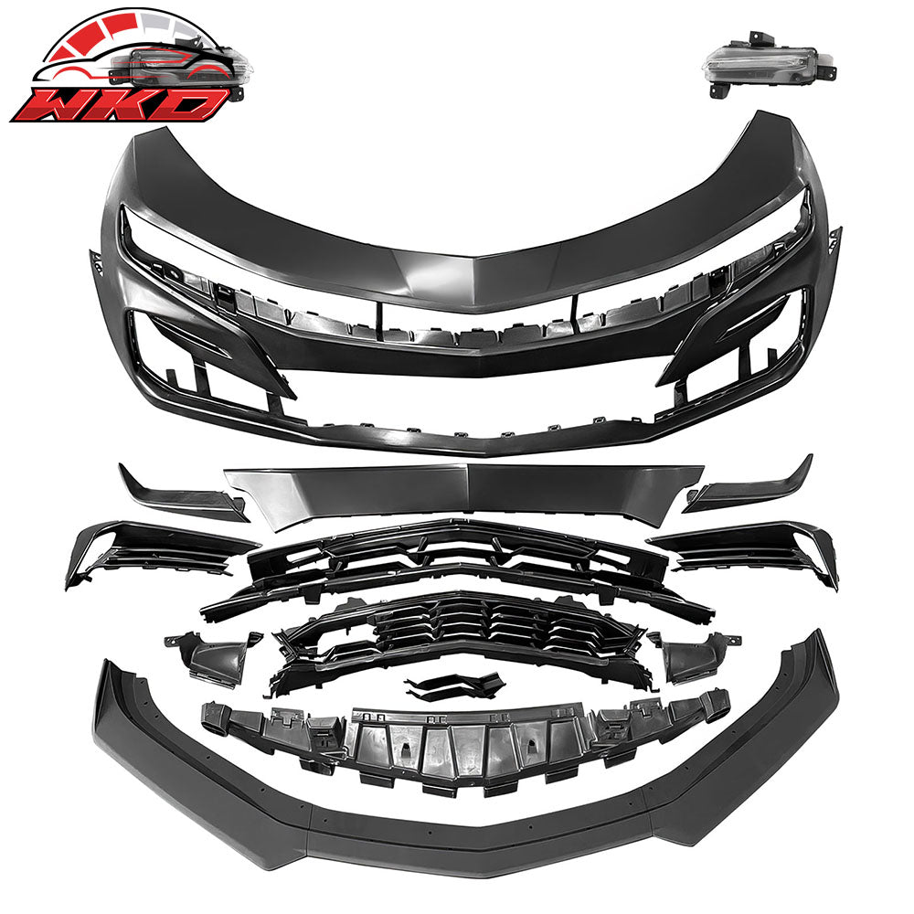 For 19-24 Camaro SS Style PP Front Bumper Cover Conversion DRL + Matte Black Lip