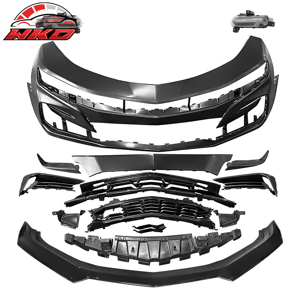 For 19-24 Camaro SS Style PP Front Bumper Cover Conversion DRL + Gloss Black Lip