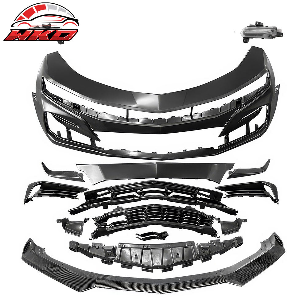 Fits 19-24 Camaro SS PP Front Bumper Cover Conversion DRL Carbon Fiber Print Lip