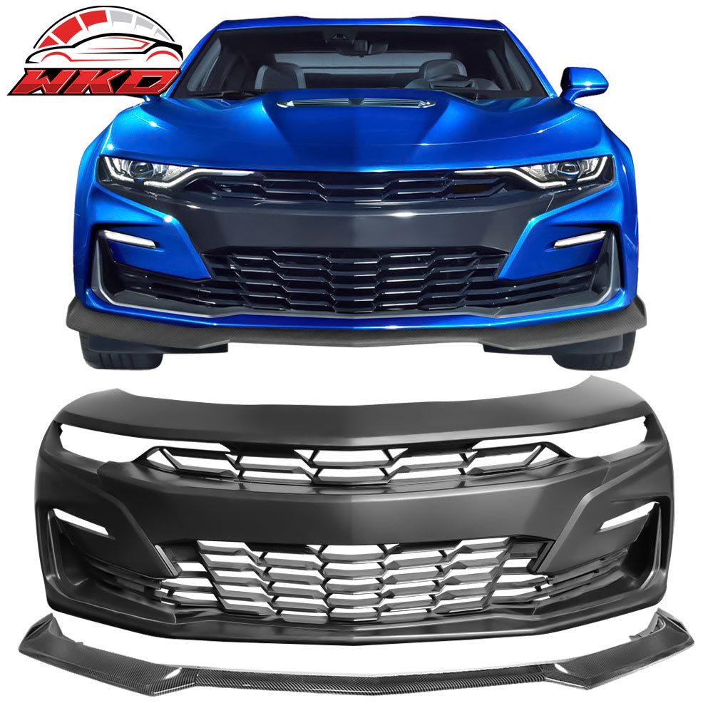 Fits 19-24 Camaro SS PP Front Bumper Cover Conversion DRL Carbon Fiber Print Lip