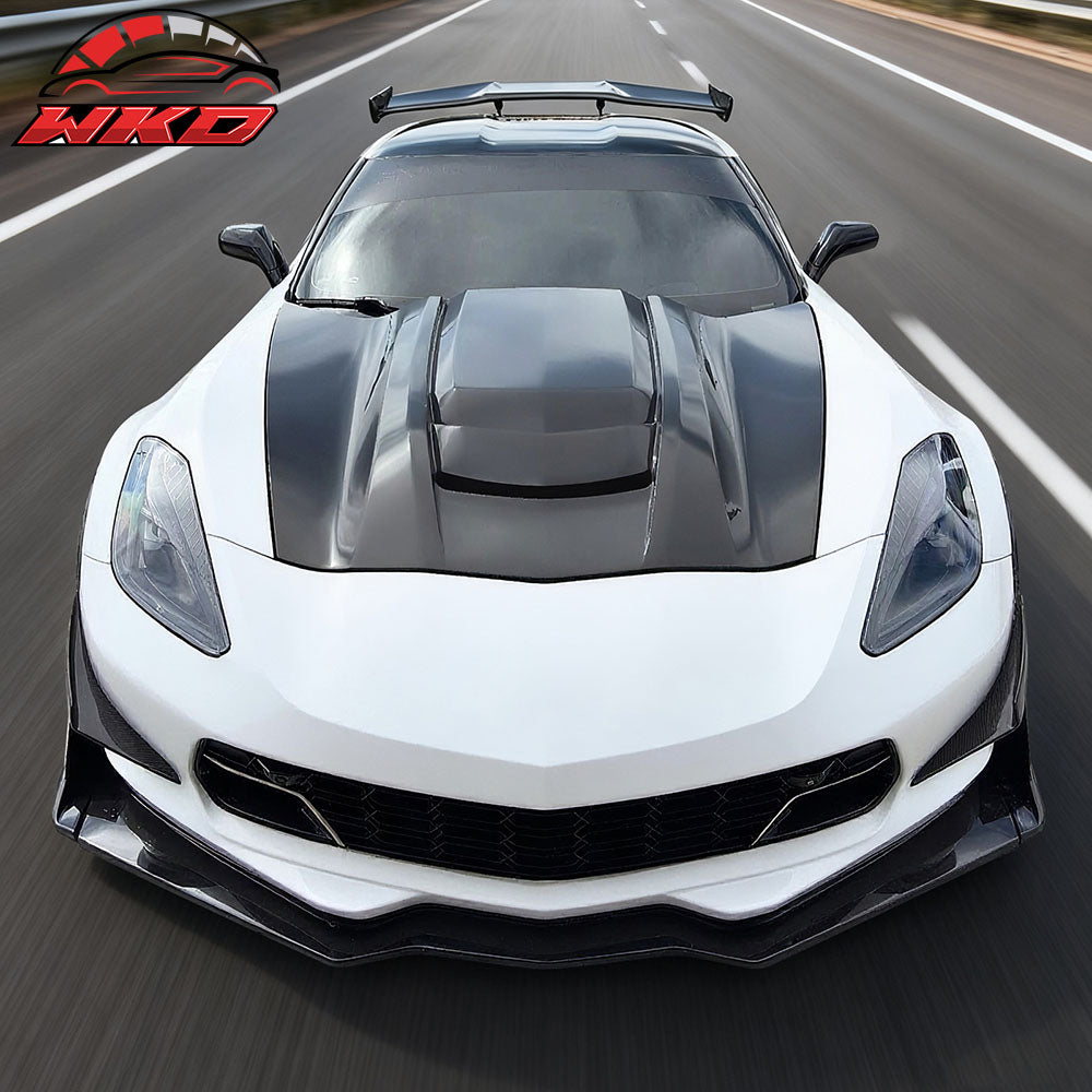 Fits 14-19 Chevy Corvette C7 ZR1 Style Cowl Vented Extractor Front Bumper Hood