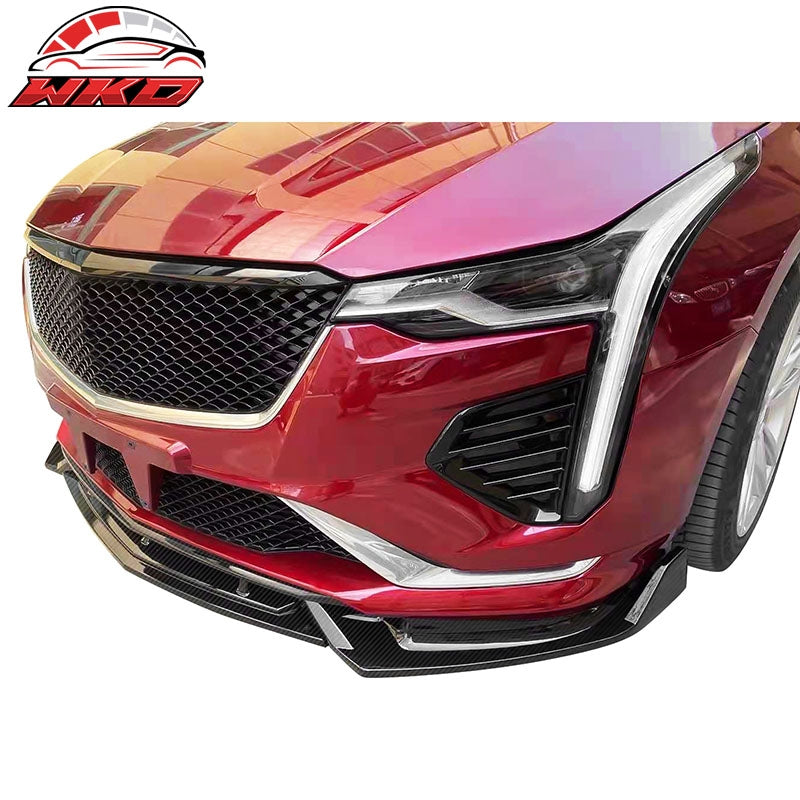 Fits 20-26 Cadillac CT4 Carbon Fiber Print Front Bumper Lip Chin Spoiler PP 3PC