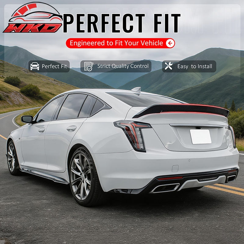 Fits 20-26 Cadillac CT5 V Blackwing Carbon Fiber Print Trunk Spoiler Wing ABS
