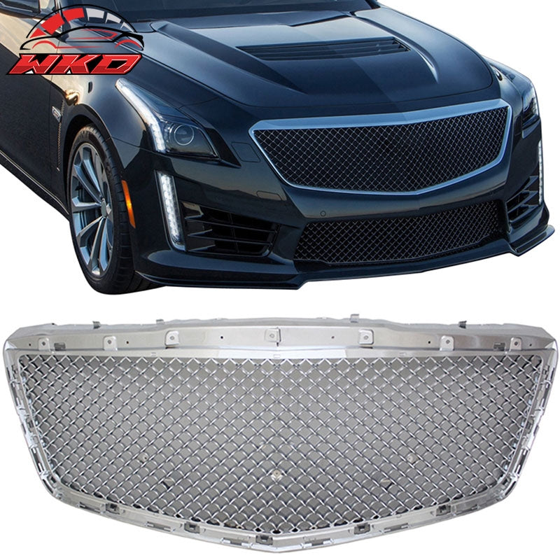Fits 14-19 Cadillac CTS 4Dr Chrome Front Bumper Hood Grille ABS Grill - B Style