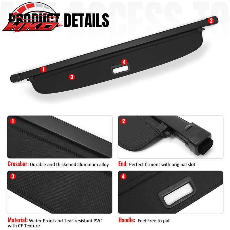 Fits 17-26 Cadillac XT5 Retractable Rear Trunk Cargo Cover Carbon Fiber Texture