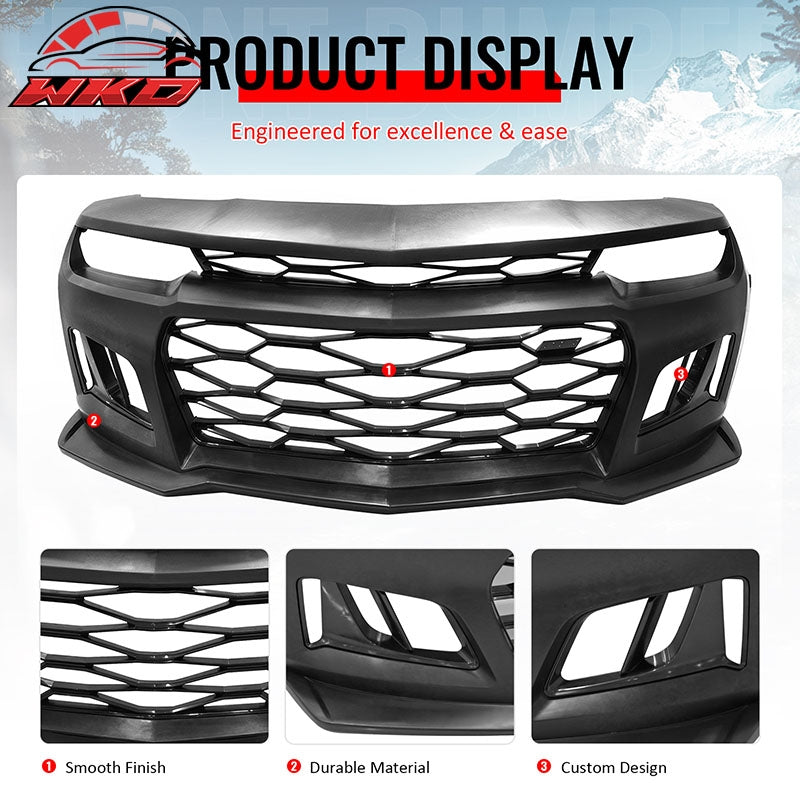 Fits 14-15 Camaro 5TH to 6TH Gen ZL1 Front Bumper Conversion Gloss Black Canards