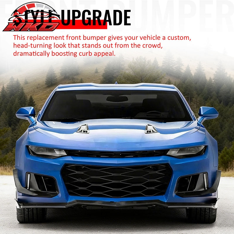 Fits 14-15 Camaro 5TH to 6TH Gen ZL1 Front Bumper Conversion Gloss Black Canards