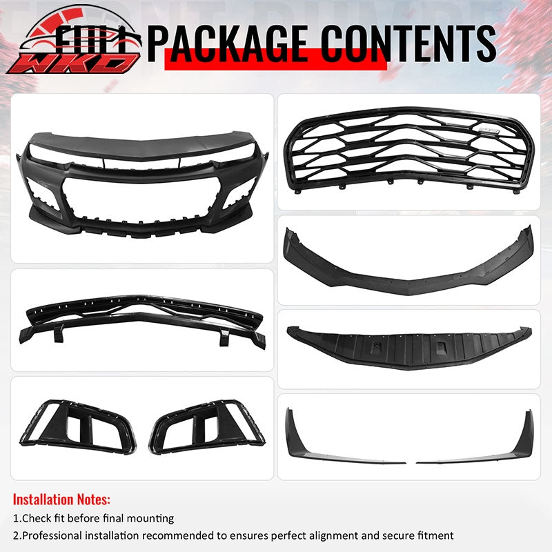 Fits 14-15 Camaro 5TH to 6TH Gen ZL1 Front Bumper Conversion Gloss Black Canards