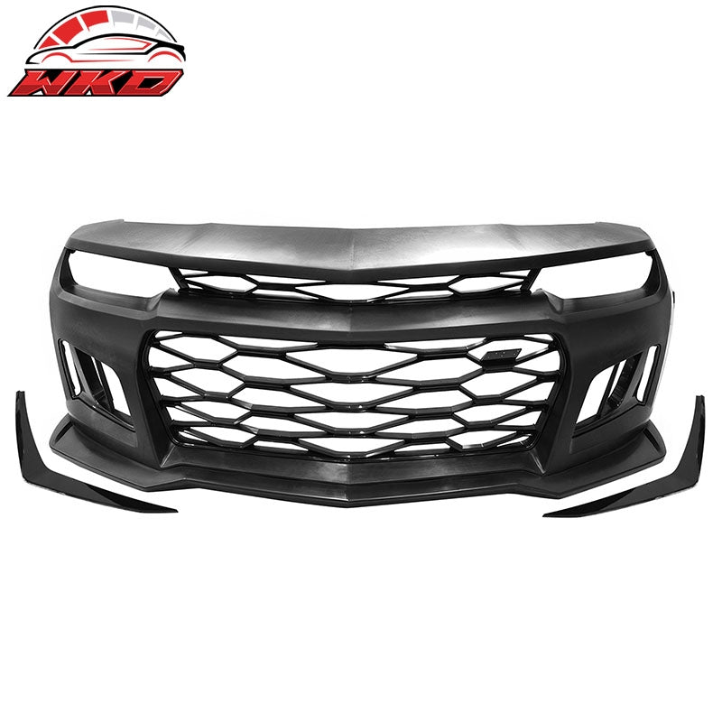 Fits 14-15 Camaro 5TH to 6TH Gen ZL1 Front Bumper Conversion Gloss Black Canards