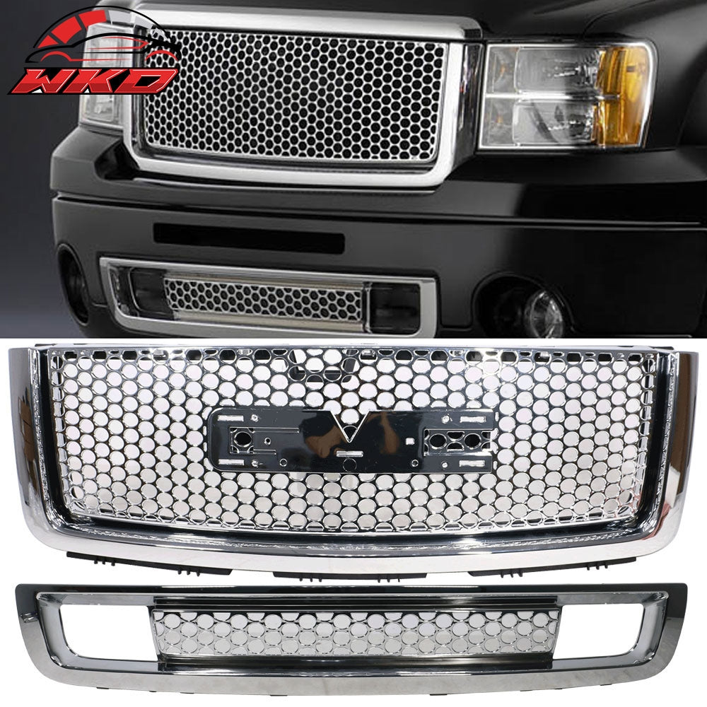 07-13 GMC Sierra 1500 Denali Upper & Lower Grille Front Bumper Hood Grill Chrome