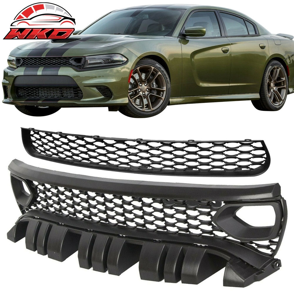 Fits 15-23 Dodge Charger SRT Style Upper & Lower Grilles w/ Air Ducts 2PC - PP